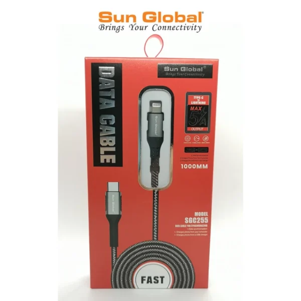 SUN GLOBAL (SGC255) FAST CHARGING DATA CABLE 5A - TYPE-C TO IP (1M)