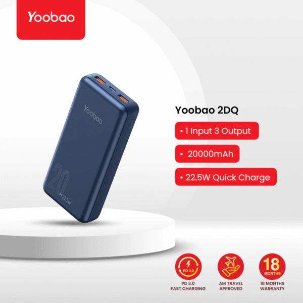 Yoobao 2D/2DQ 20000mAh 10W/ 22.5W Support PD/SCP/FCP/QC3.0 Power Bank with Dual Output